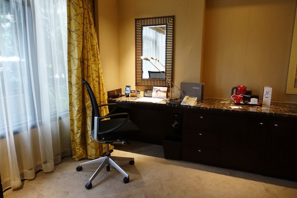 The desk and chair.