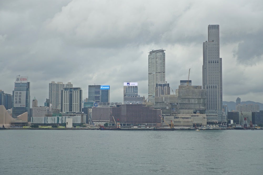The low, reddish building is the IHG, photographed from the other side of the bay. To the right, you can see the giant mass of construction which caused a few problems during my stay.