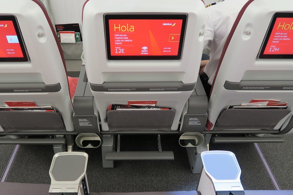 Iberia A340-600 Premium Economy tray, cup holders and watter bottle