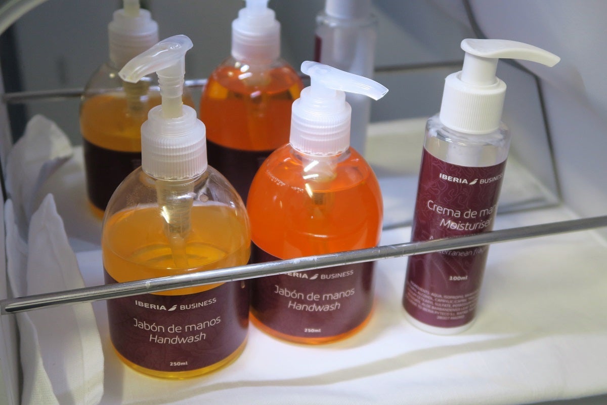 Iberia A340-600 premium economy bathroom lotions