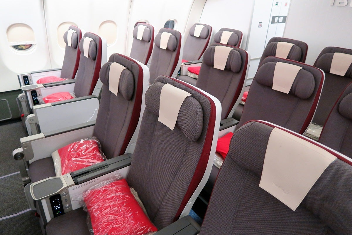 Iberia A340-600 premium economy cabin with bathroom
