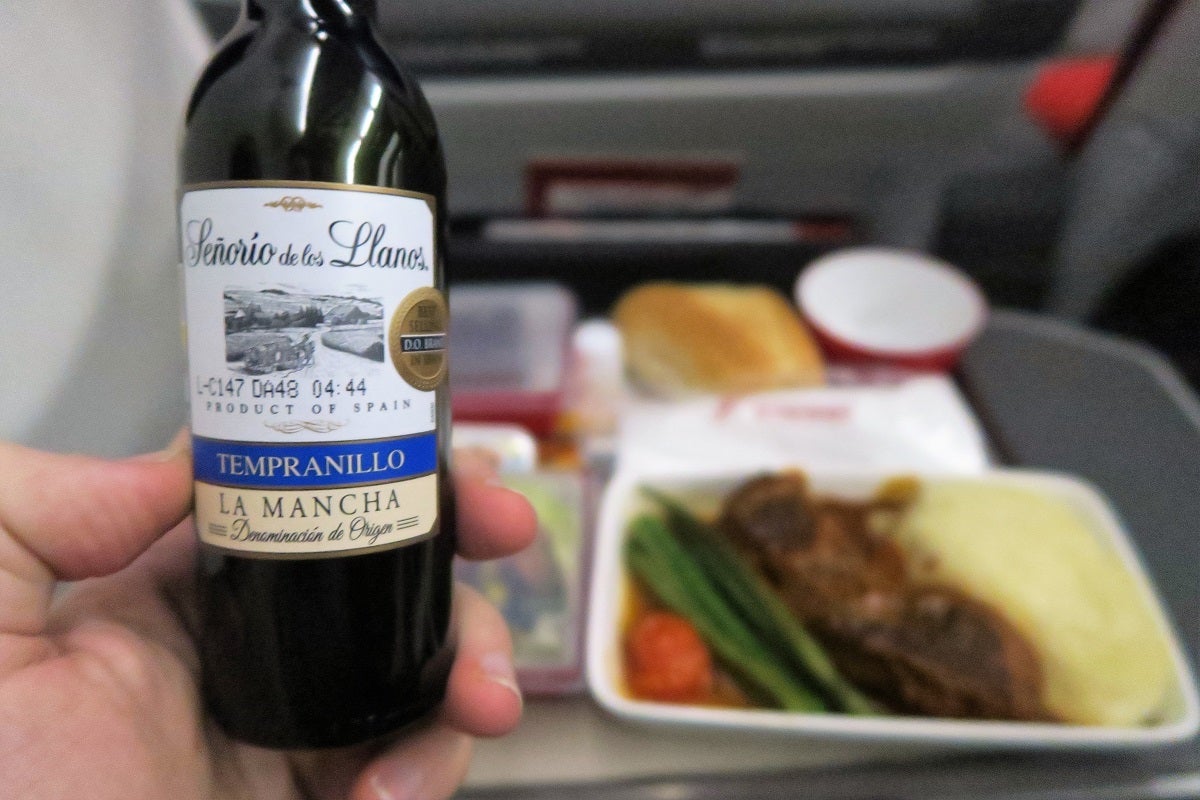 Iberia A340-600 premium economy wine