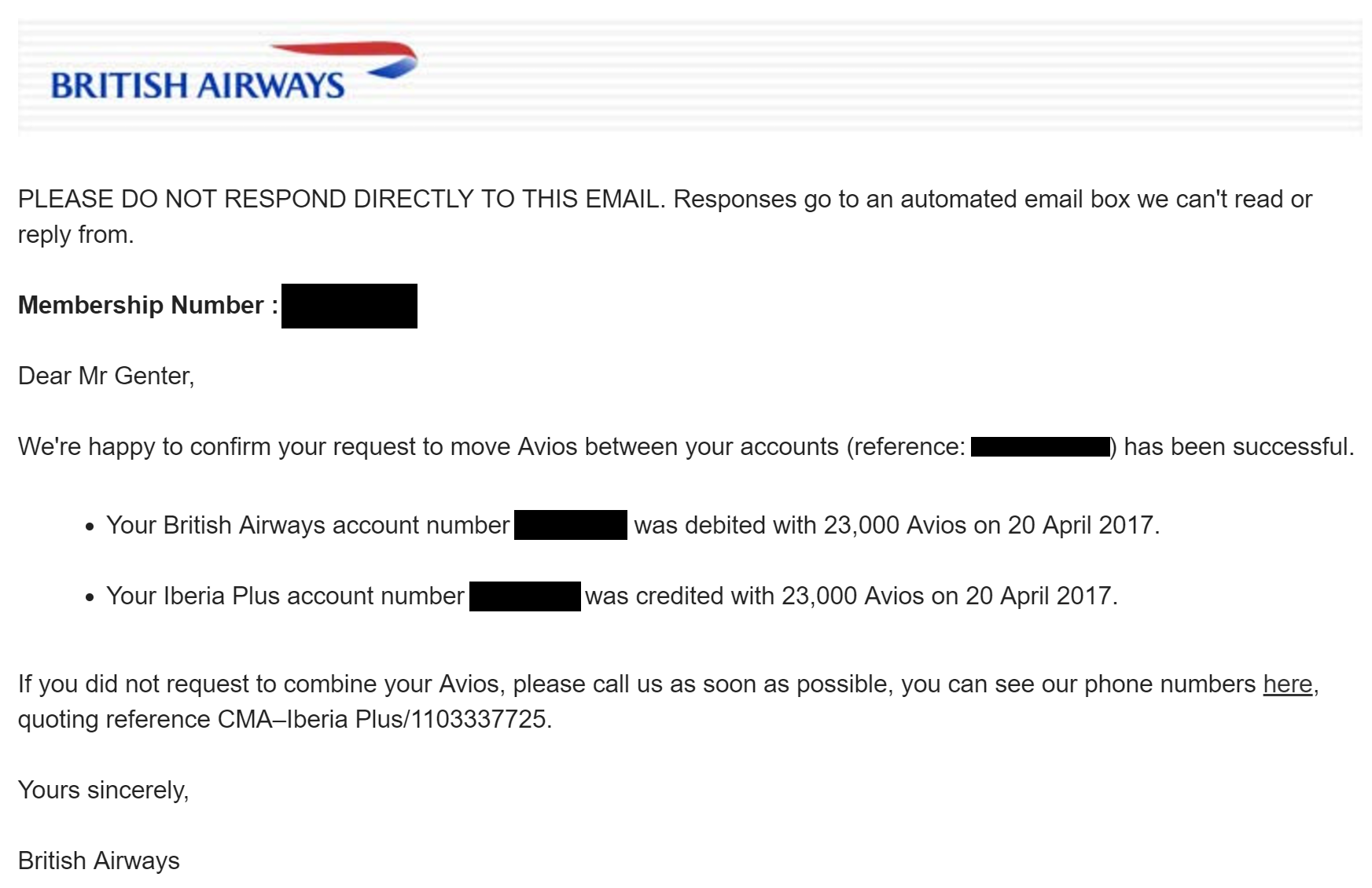Move Avios from British Airways to Iberia