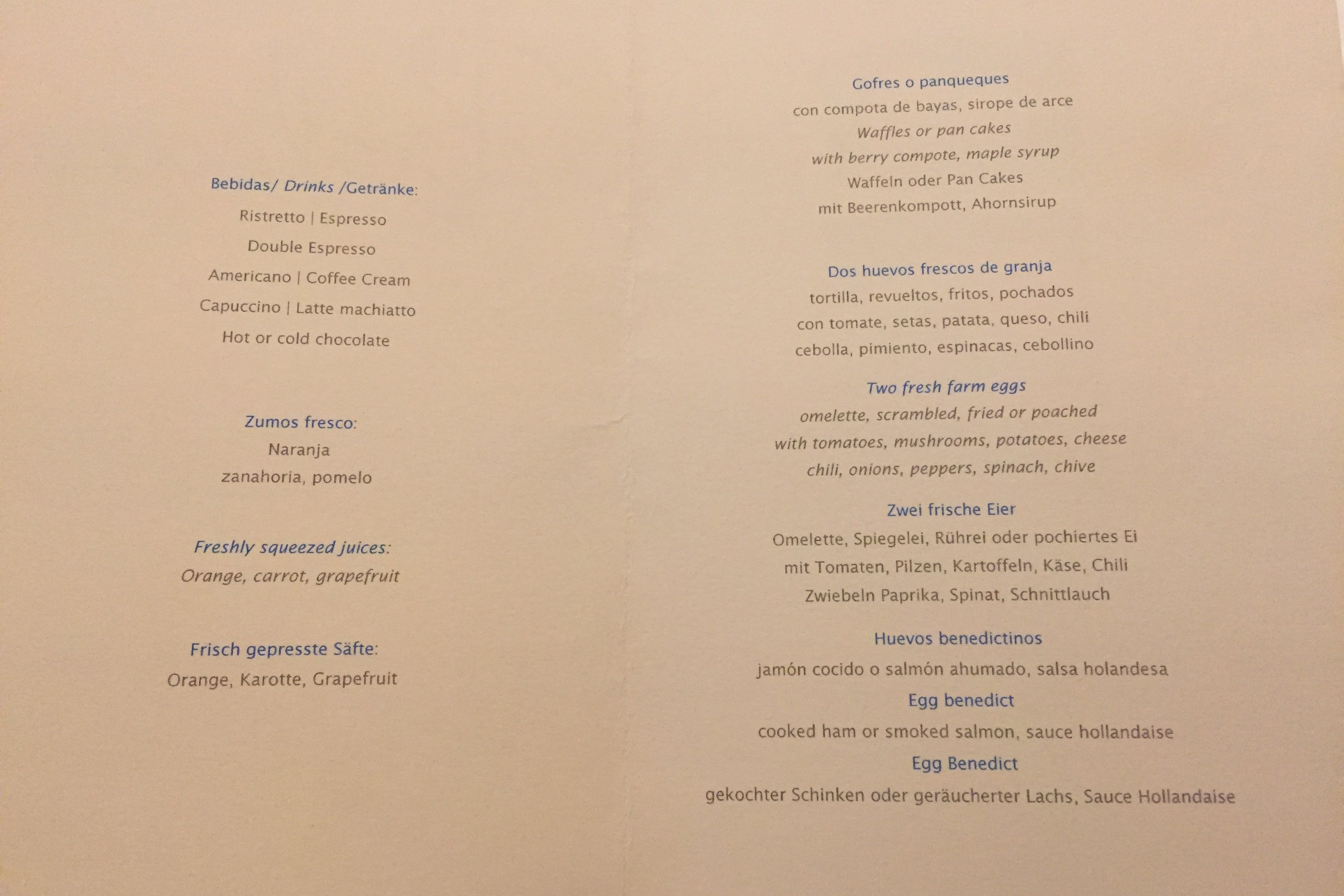 Park Hyatt Mallorca breakfast menu