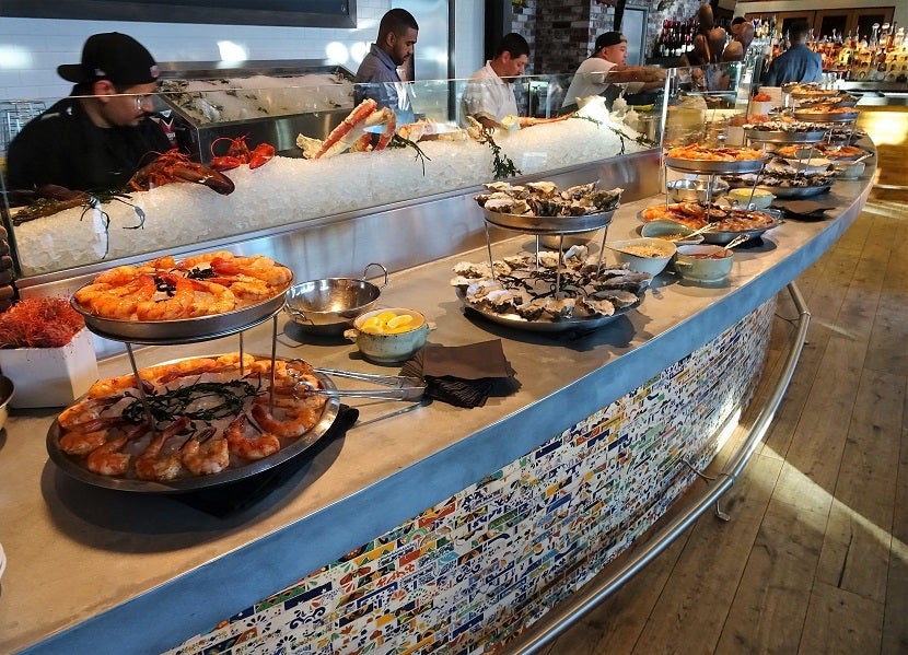 The raw bar with all sorts of fresh shellfish.