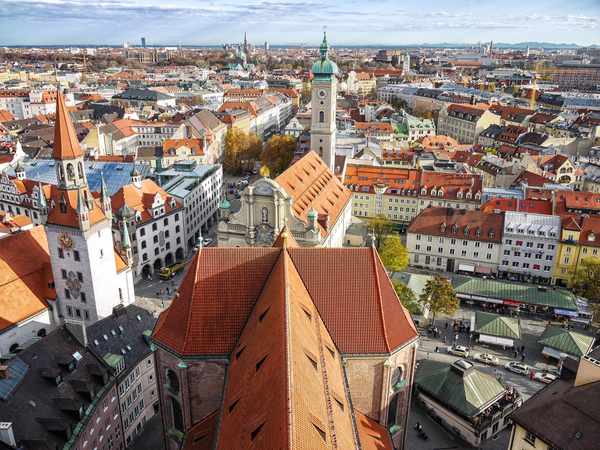 Munich panorama with old town hall and Heilig Geist church