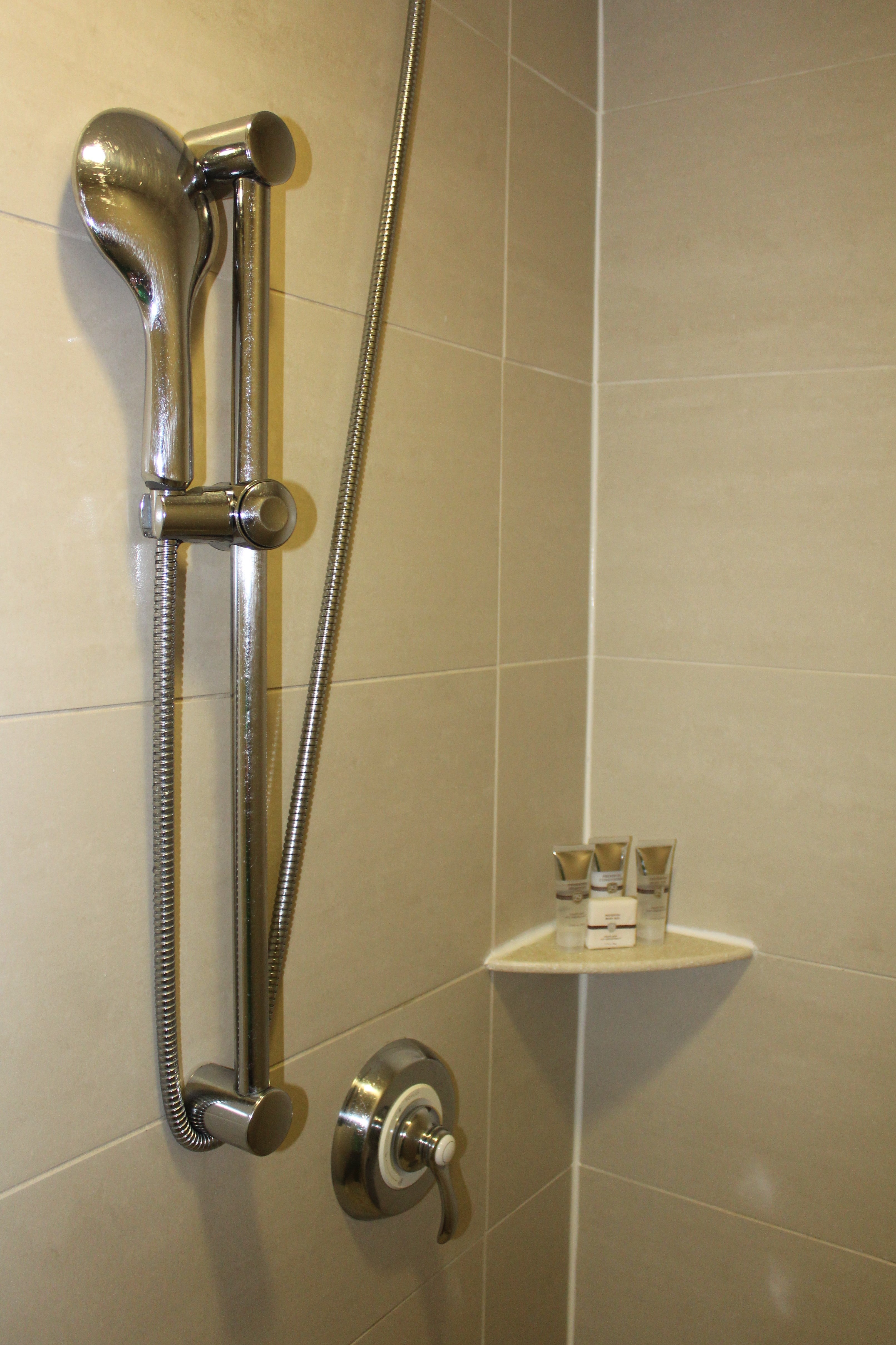The shower area felt small and confined.