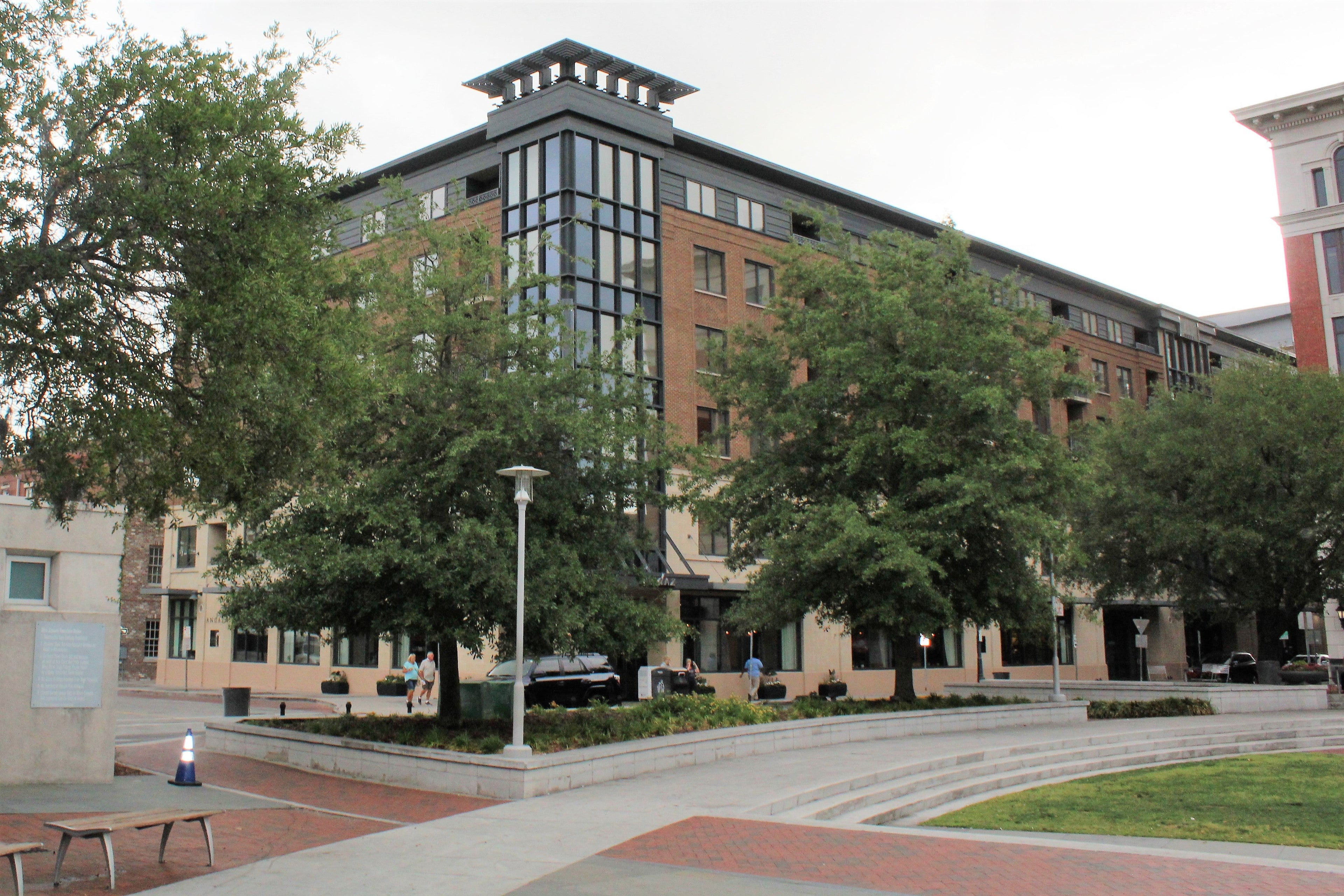 The front facing view of The Andaz from the center of Ellis Square.