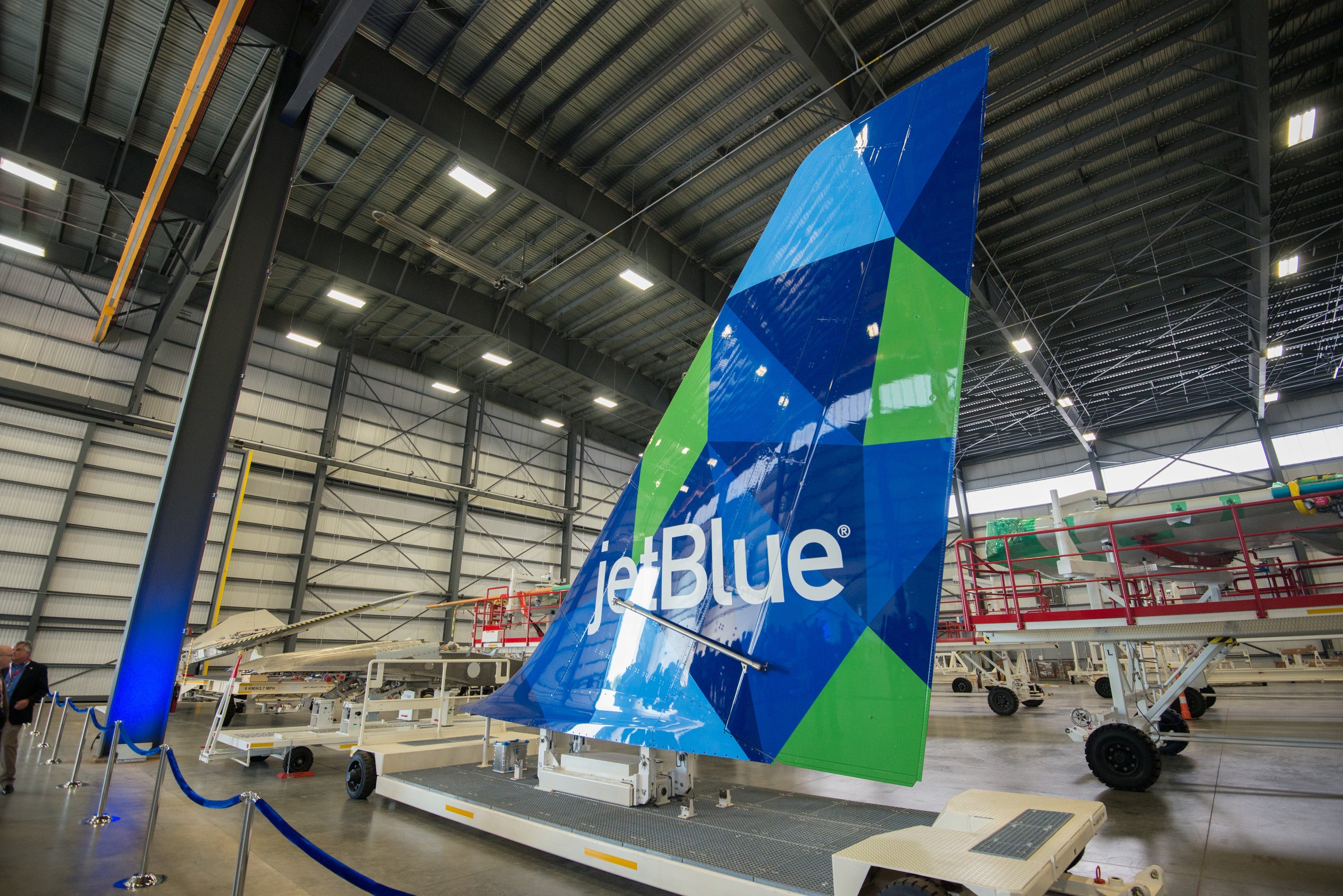 JetBlue Airbus A321 tail, prior to final assembly in Mobile, Alabama.