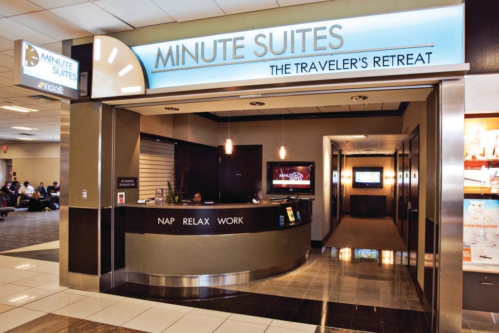 the entrance and reception at a Minute Suites airport location