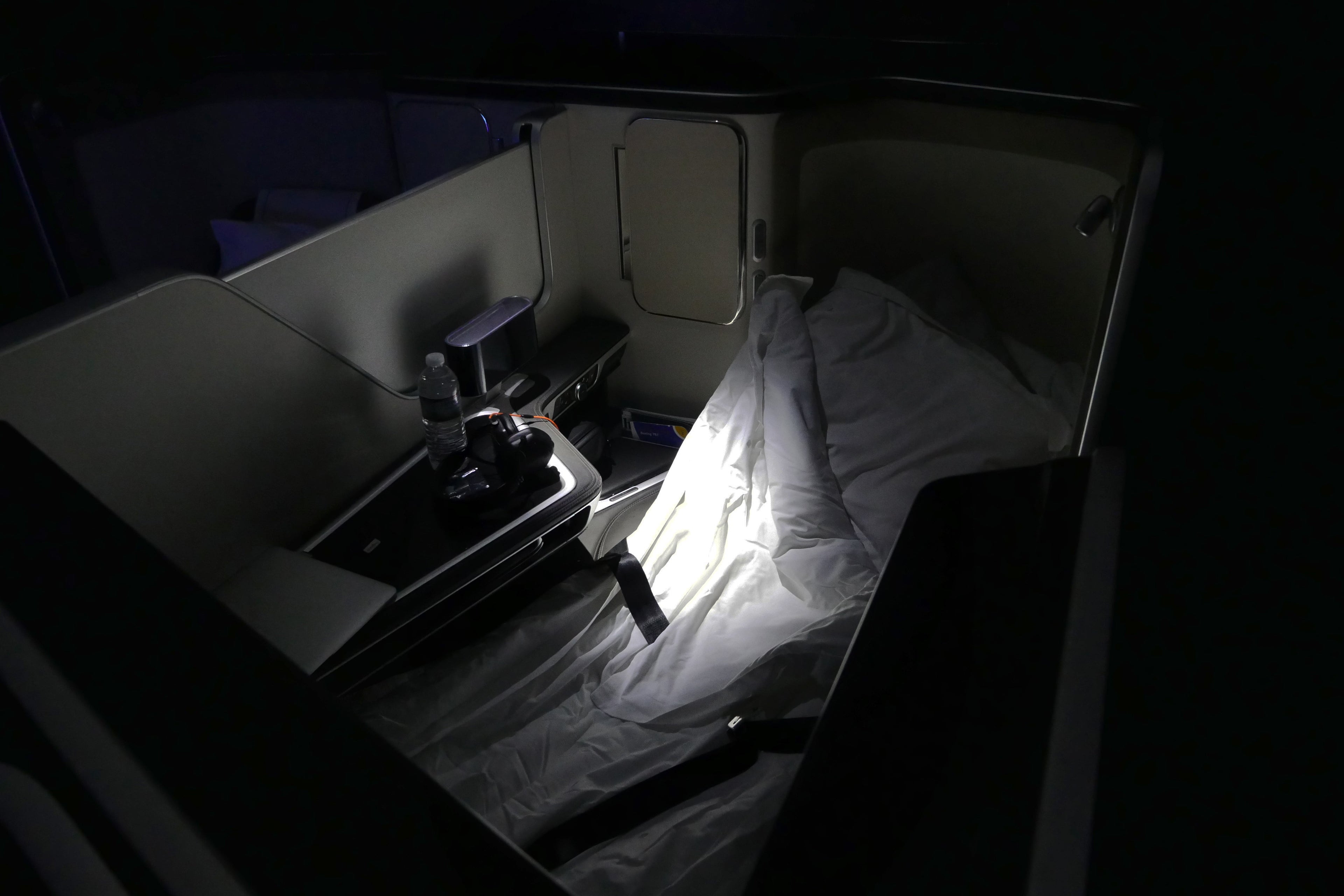 Setup for sleep: I made my own bed, rolling out the mattress and duvet, which made it far more comfortable than I've been in BA's Club World before now.