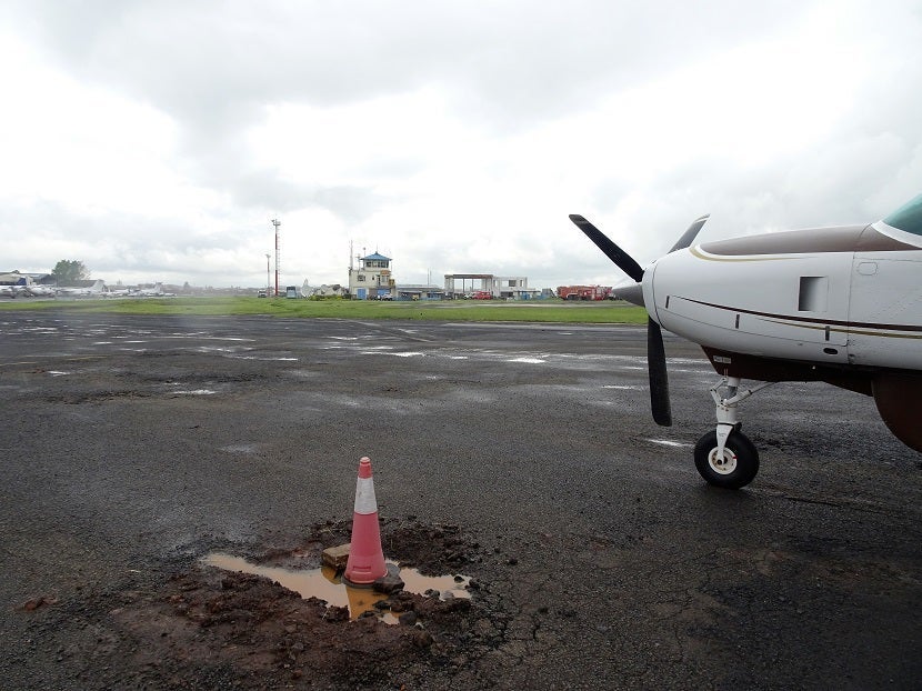 One of many potholes at Wilson Airport.