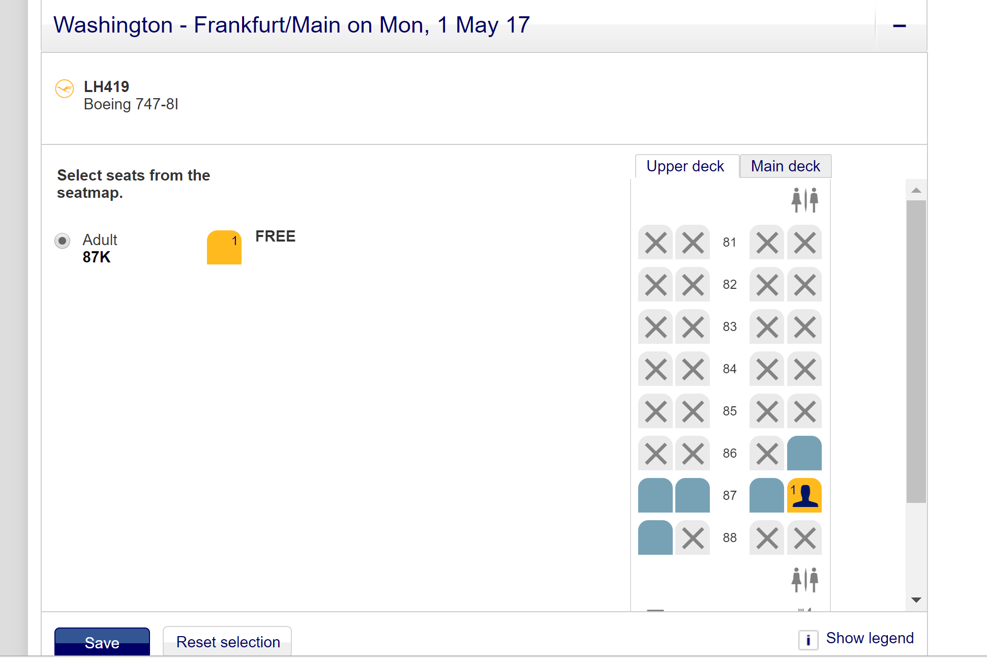 747-8i Lufthansa seat selection