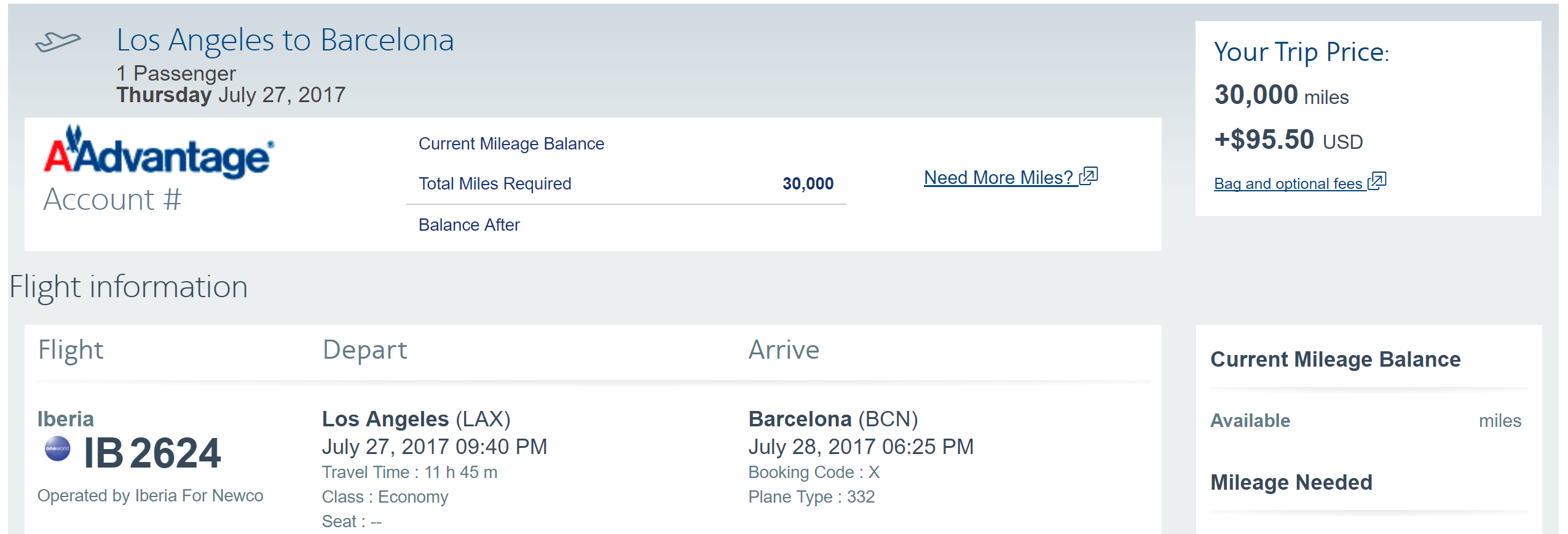 AA mileage Level flight
