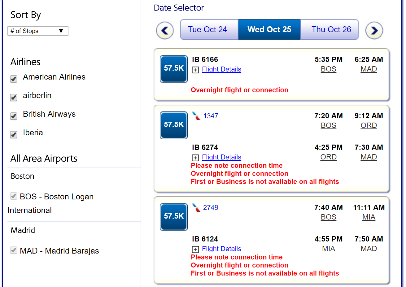 AA search Iberia biz availability
