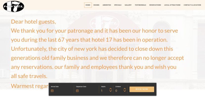 The website for Hotel 17 tells travelers what I wish Chase had told me.