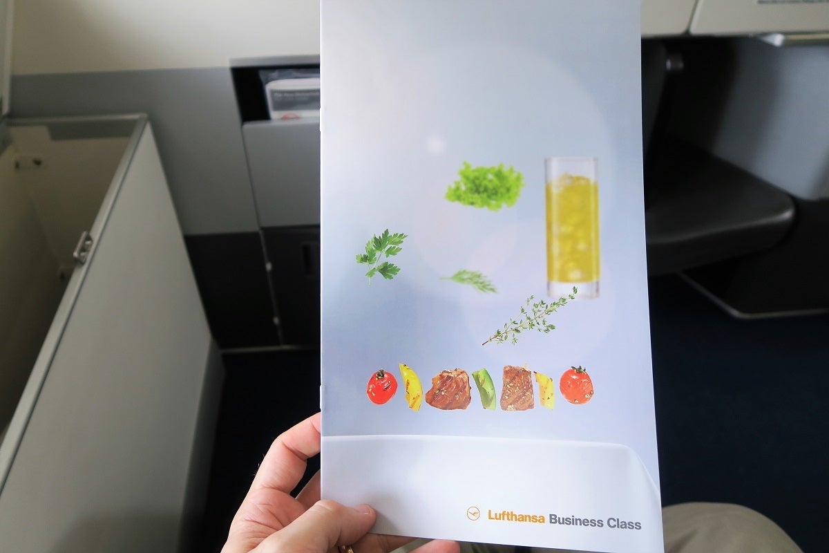 Lufthansa 747-8 748 business class IAD-FRA menu