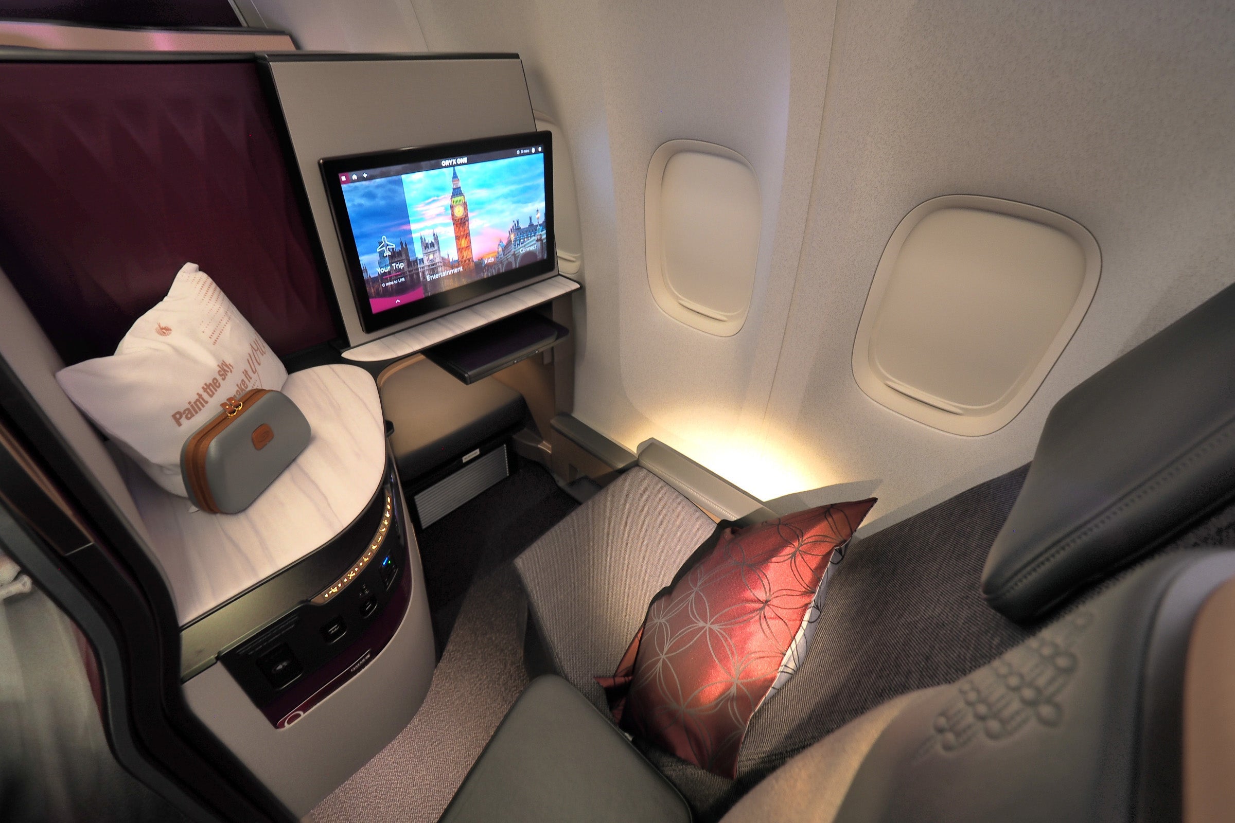 Picture yourself flying to India in a shiny new Qsuite. Photo by Zach Honig / The Points Guy.