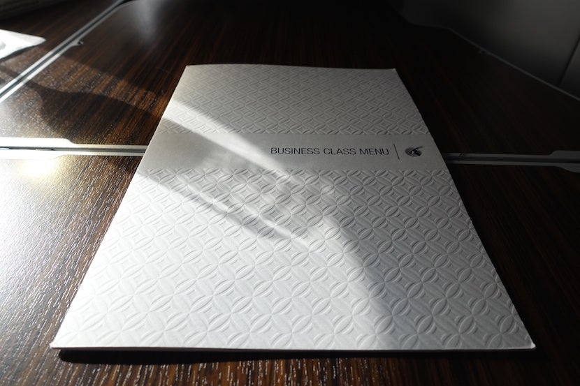 Qatar A380 business menu