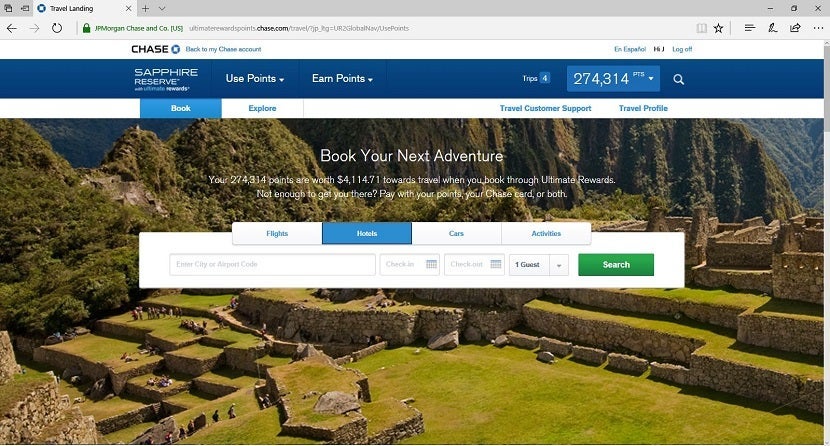 The Chase Ultimate Rewards Travel Center portal is great for booking free flights, hotels and more.