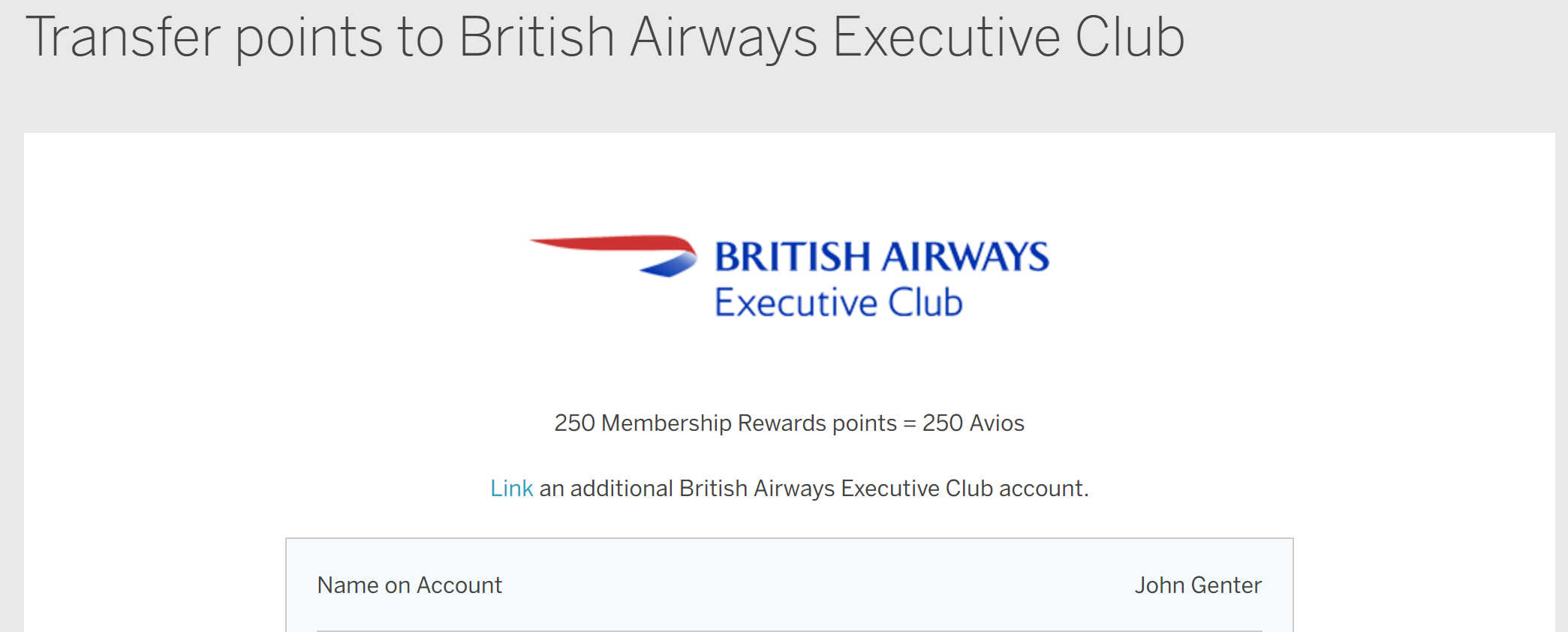 Amex MR to Avios 1 to 1