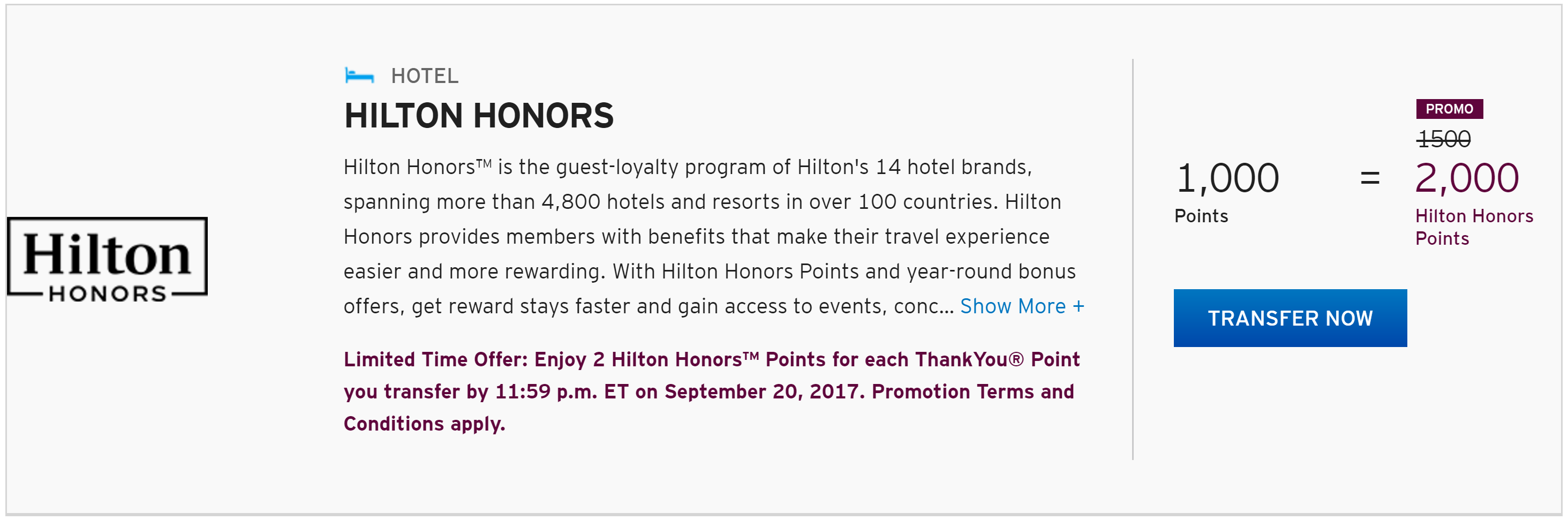 Citi Hilton transfer bonus July-September 2017