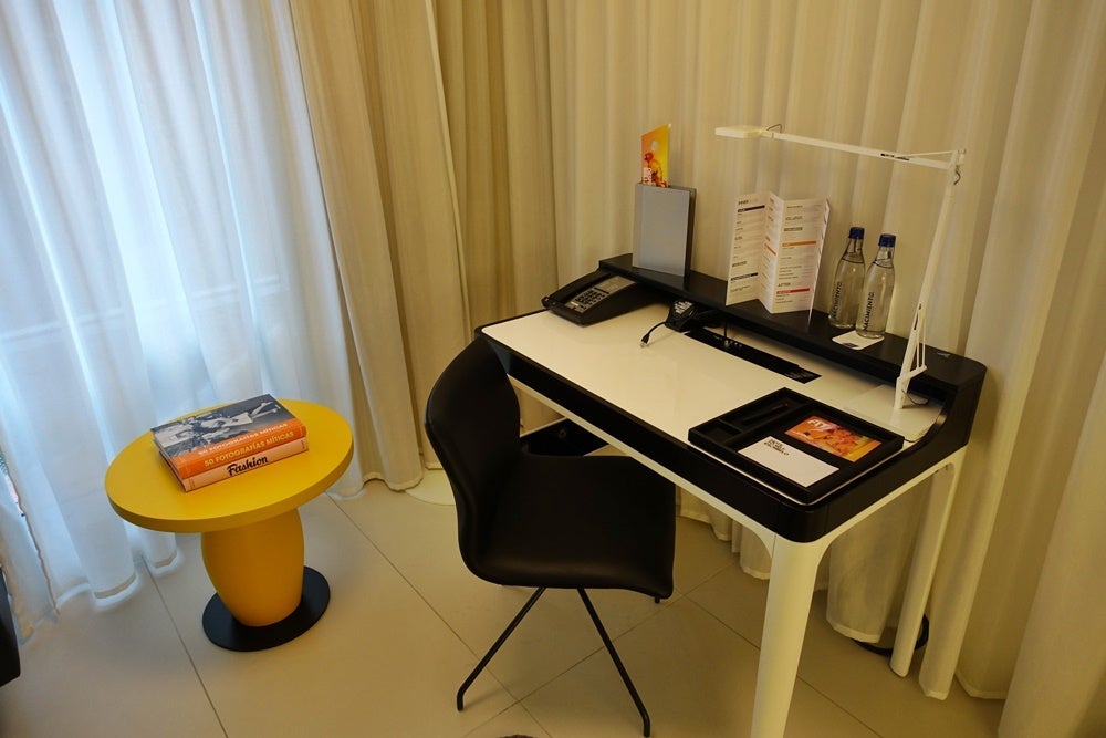The desk and chair.