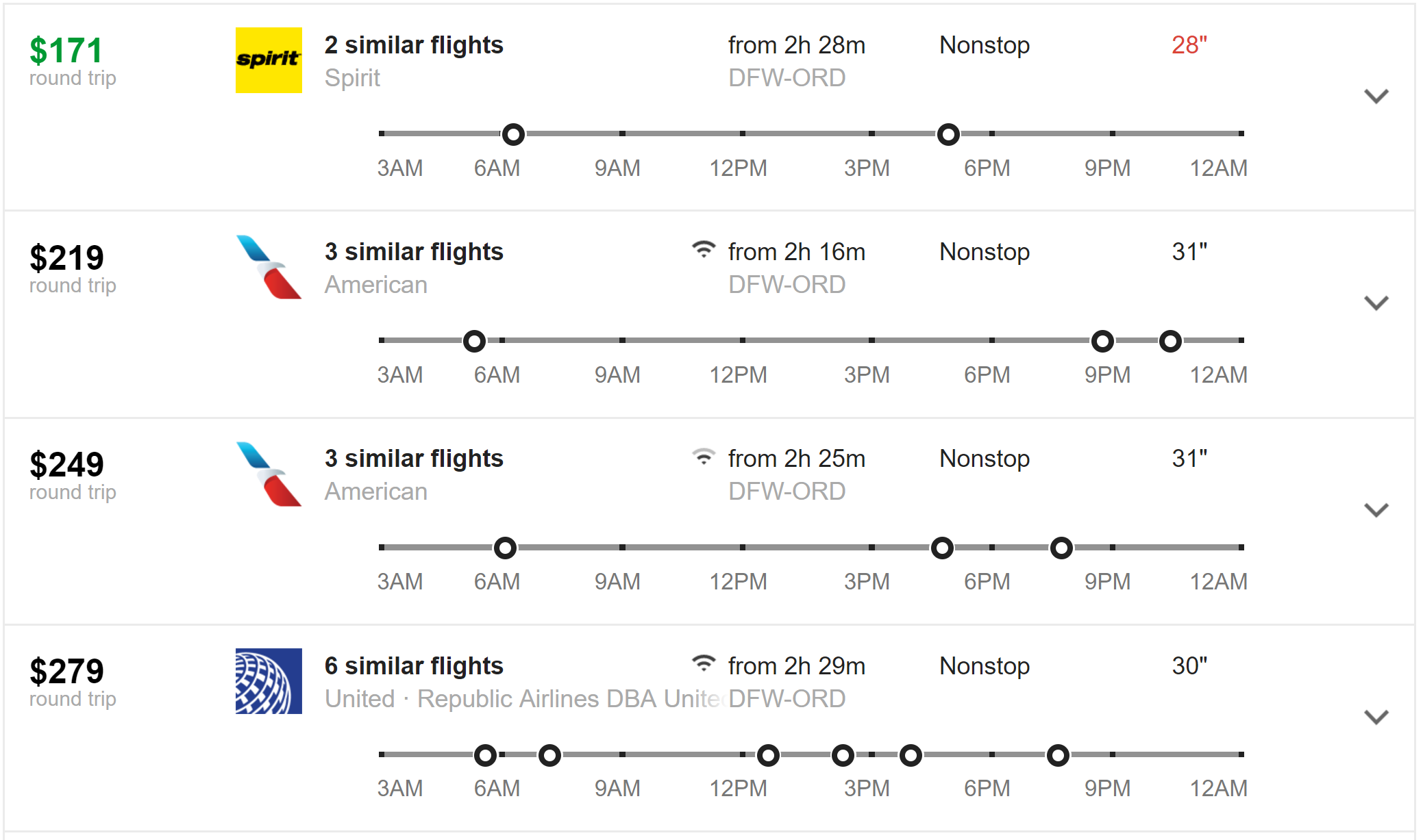 Legroom for Google Flights search results