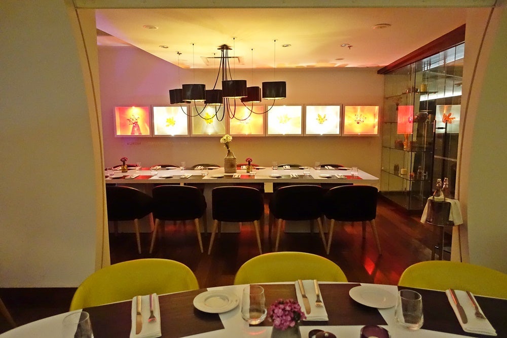 The Market Kitchen in the evening was lit up for dinner.