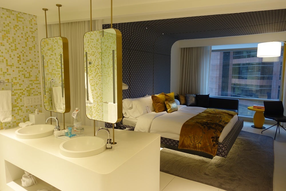 The room and bathroom had an open concept.