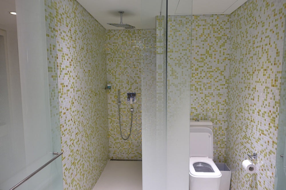 Shower and toilet areas.