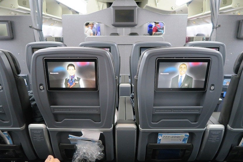 AA-772-premium-economy-IFE-and-view-forward-toward-biz-class