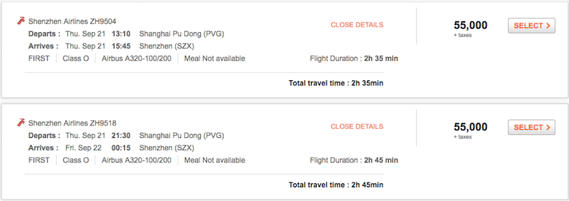 Avoid using Aeroplan miles for Shenzhen first class.