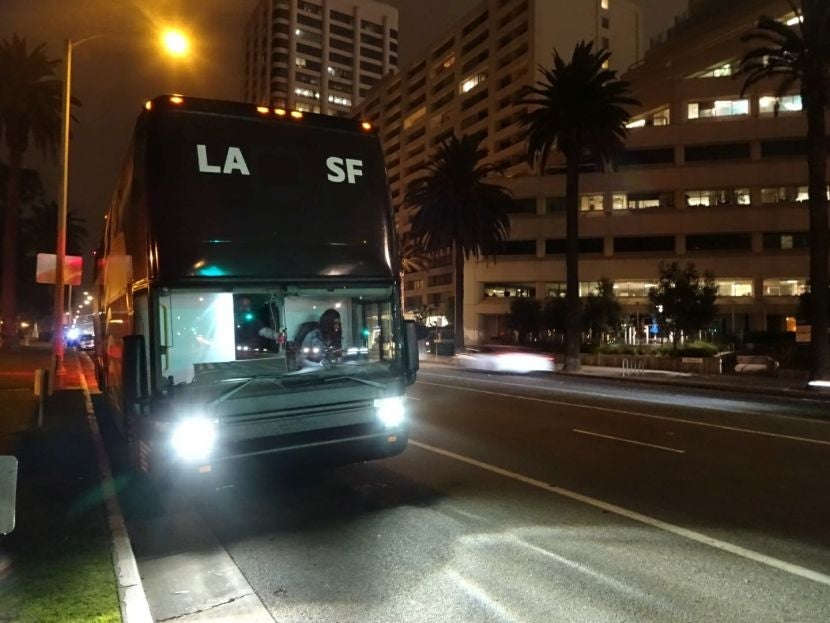 The Cabin bus awaits passengers in Santa Monica.