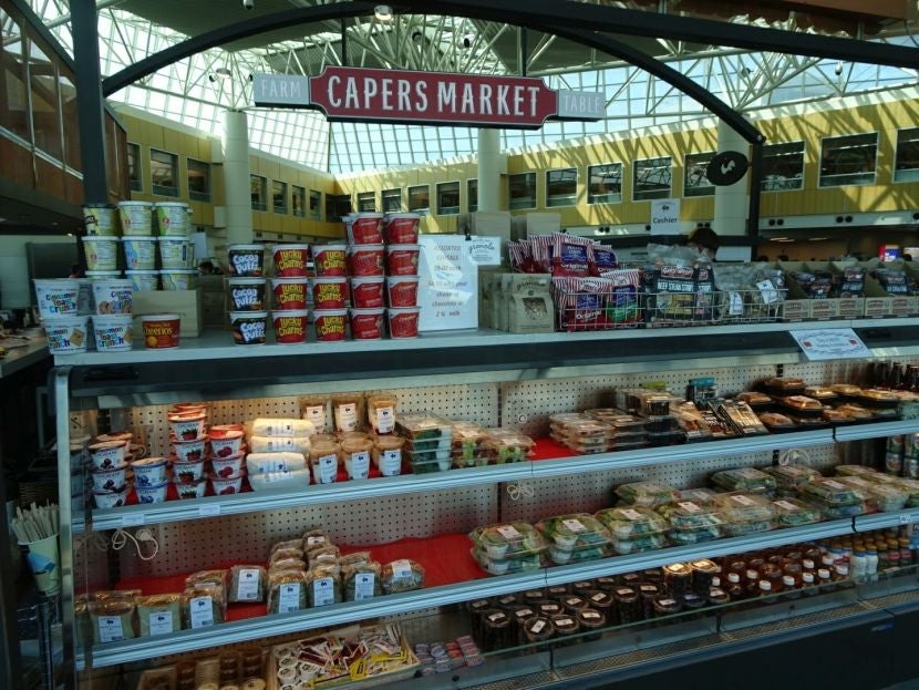 A huge array of prepared foods (as well as classics like Cocoa Puffs) are available from Capers Market.