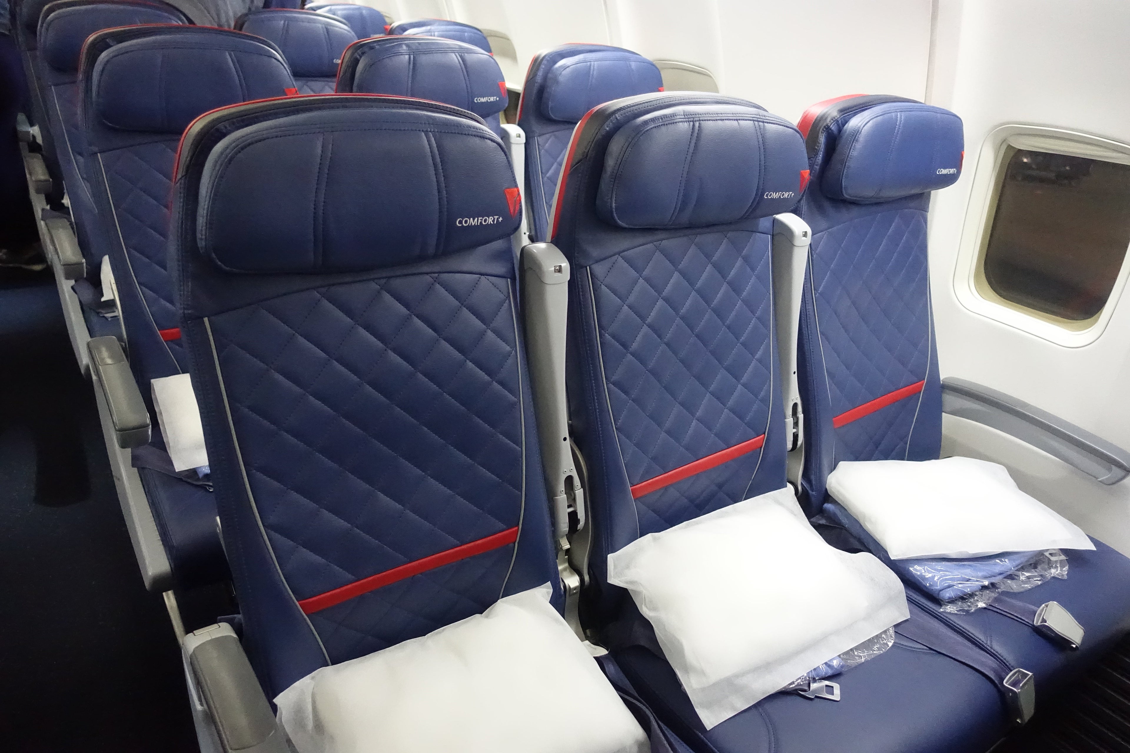 Delta Comfort seats onboard one of Delta's internationally configured 757-200 that operates transcon flights like SFO - JFK