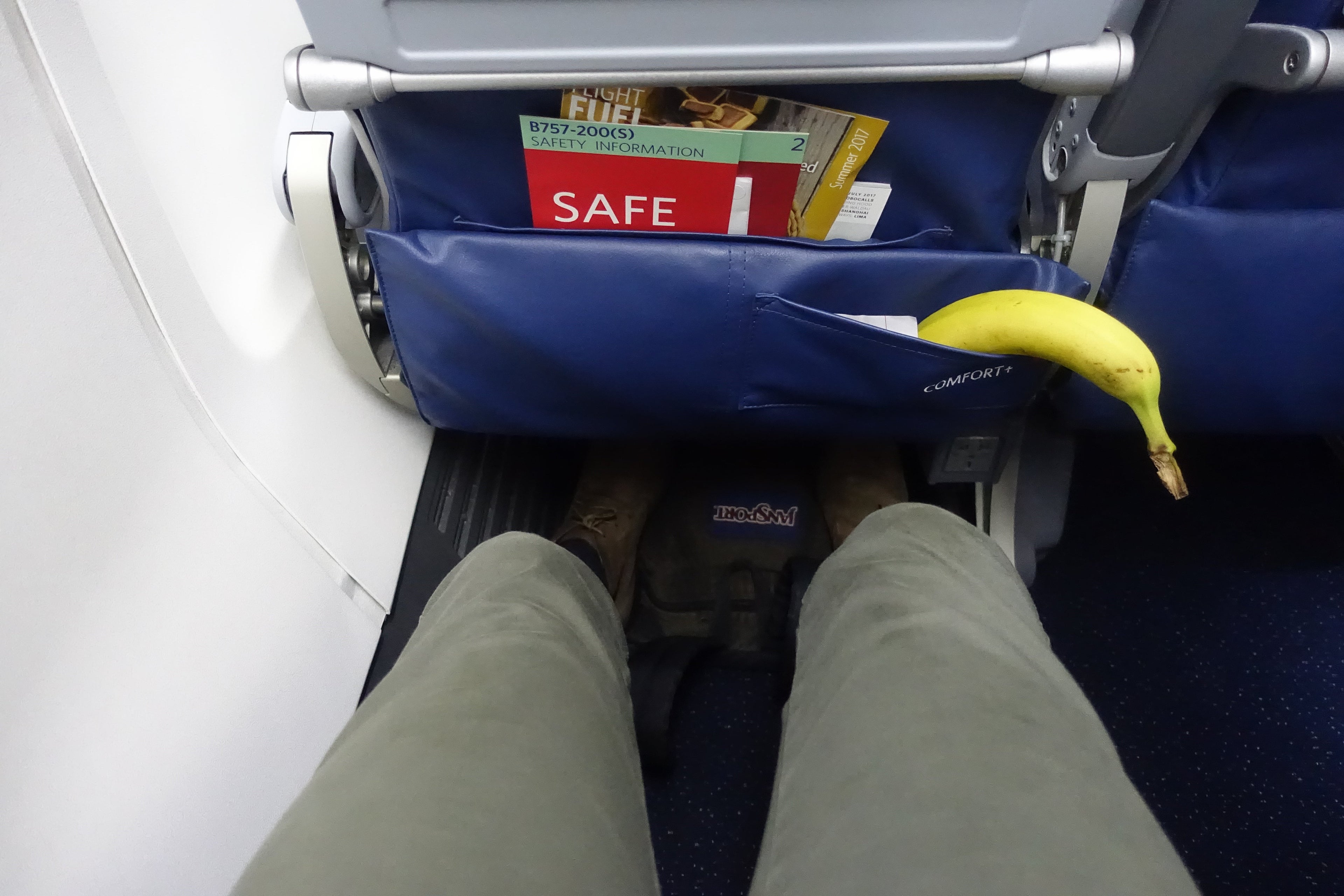 Legroom was really nice. Plus check out that handy pocket for my banana!