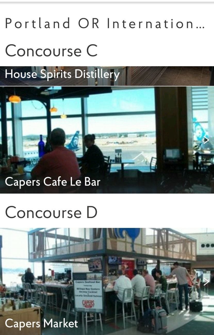 The Priority Pass app spells out the locations at PDX.
