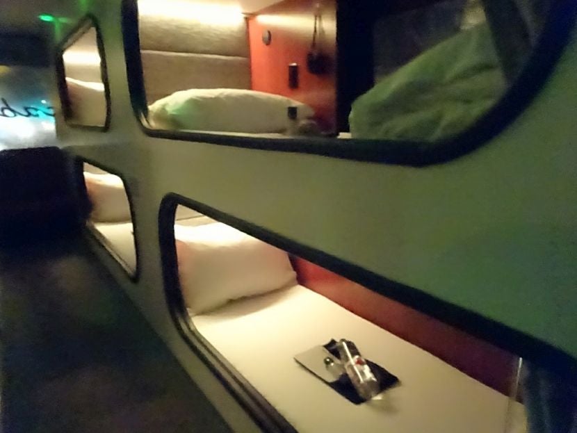 Most sleeping pods are stacked one atop the other.