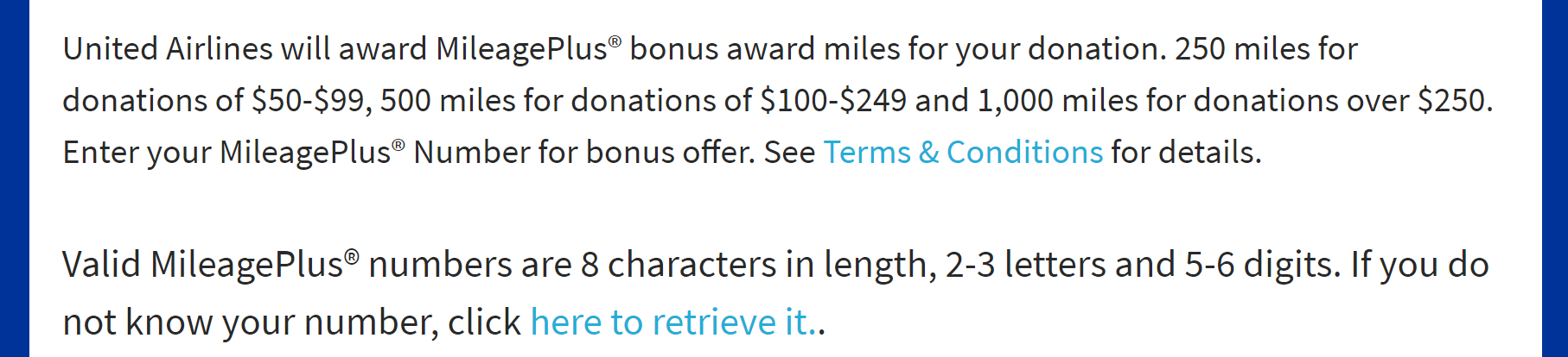 United donation terms