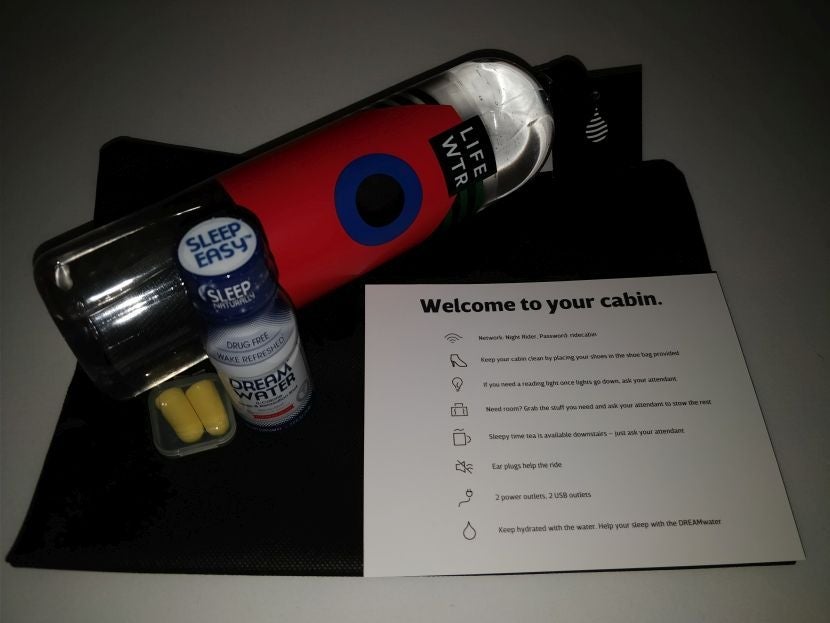 Each pod comes with an amenities kit designed to help passengers sleep.