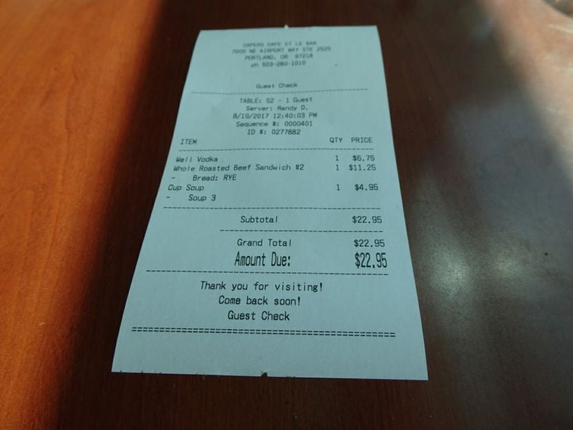 All that food and drink and I still didn't pass the $28 mark.