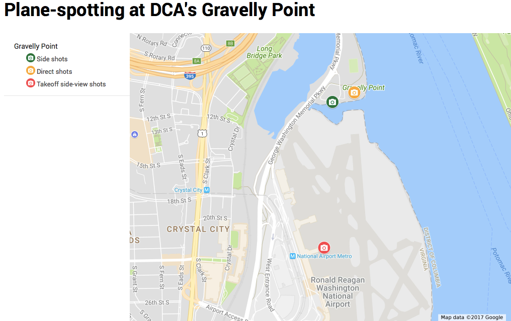plane-spotting map DCA