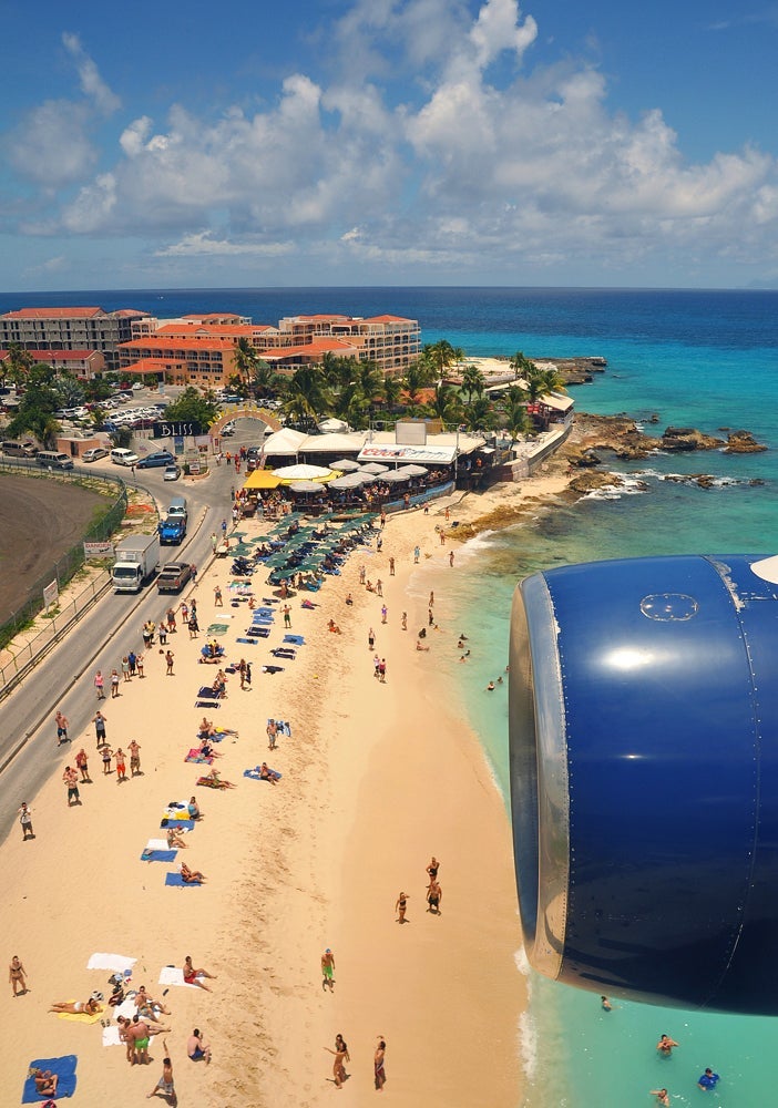 Maho Beach from the air in happier times. (Image by Alberto Riva / The Points Guy)