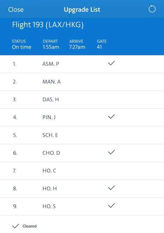 AA Upgrade List HKG-LAX