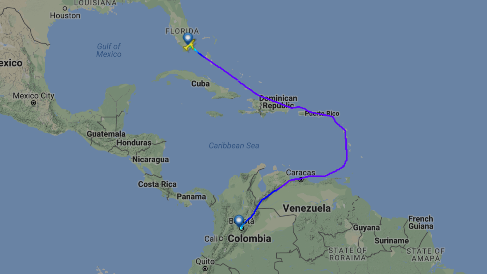 AA1126 BOG-MIA route at arrival