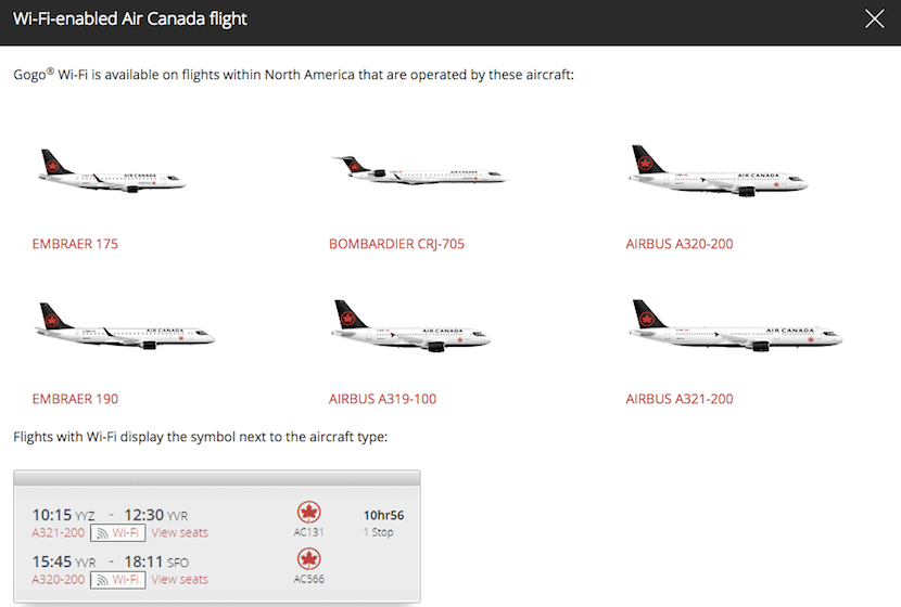 Air Canada wifi planes
