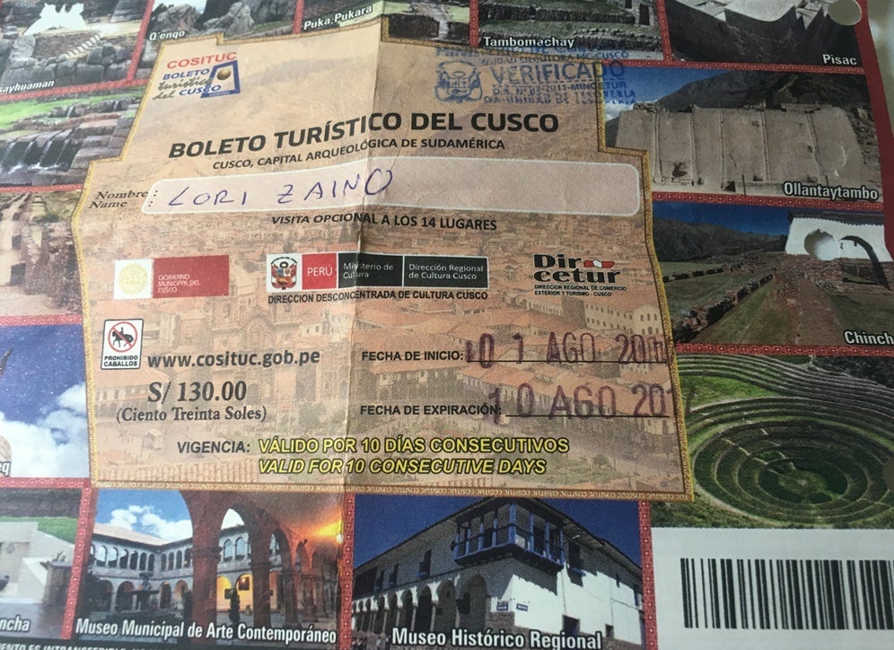 The tourist ticket to access the sites in Cusco and Sacred Valley. Image by Lori Zaino.