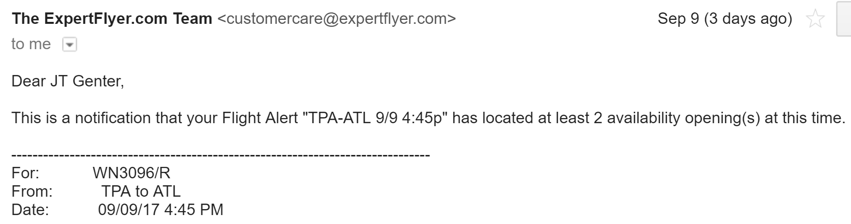 ExpertFlyer Irma evacuation
