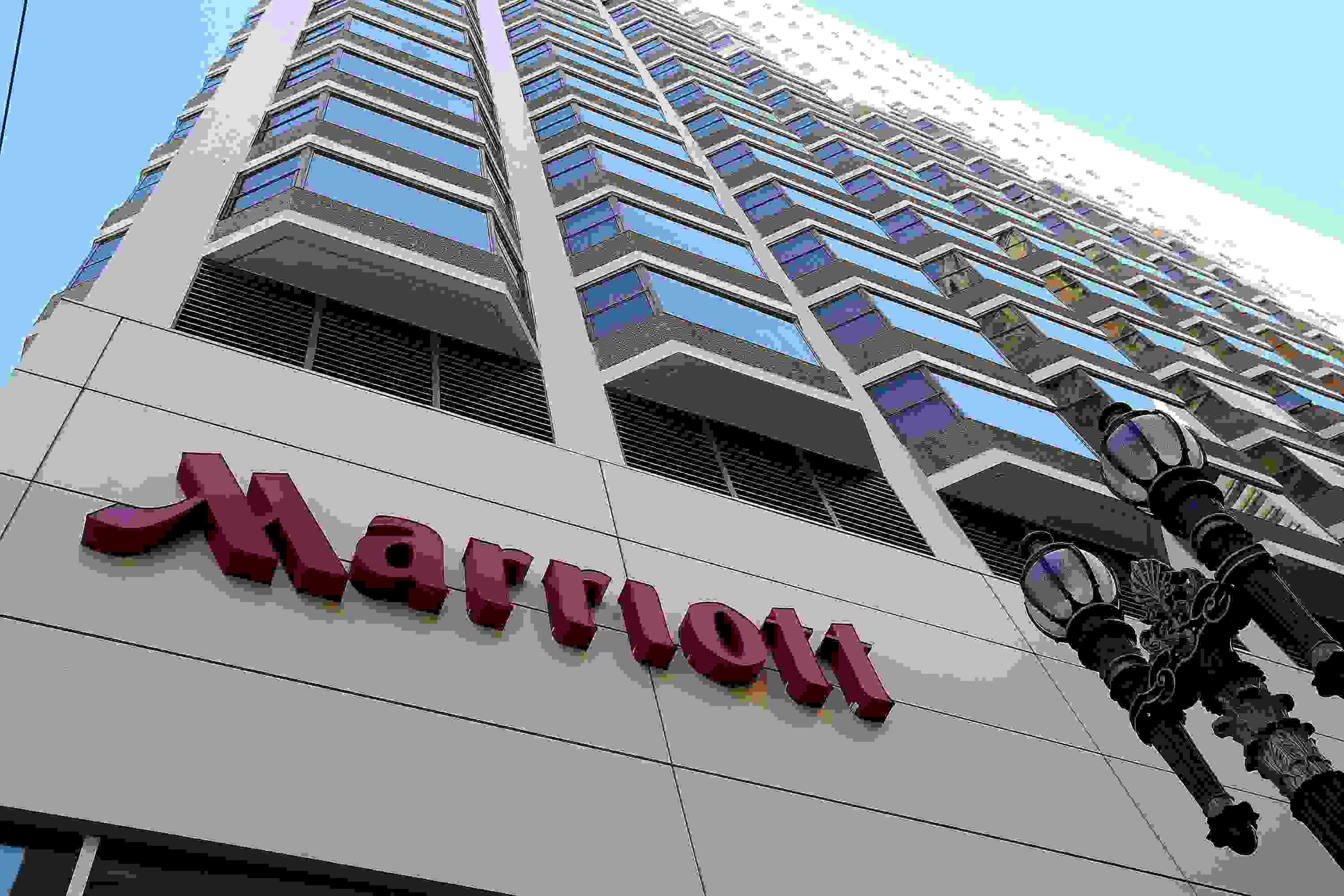 SAN FRANCISCO, CA - NOVEMBER 16: A sign is posted in front of a Marriott hotel on November 16, 2015 in San Francisco, California. Marriott International announced plans to purchase Starwood Hotels & Resorts for $12.2 billion. The deal would create the world's largest hotel company. (Photo by Justin Sullivan/Getty Images)